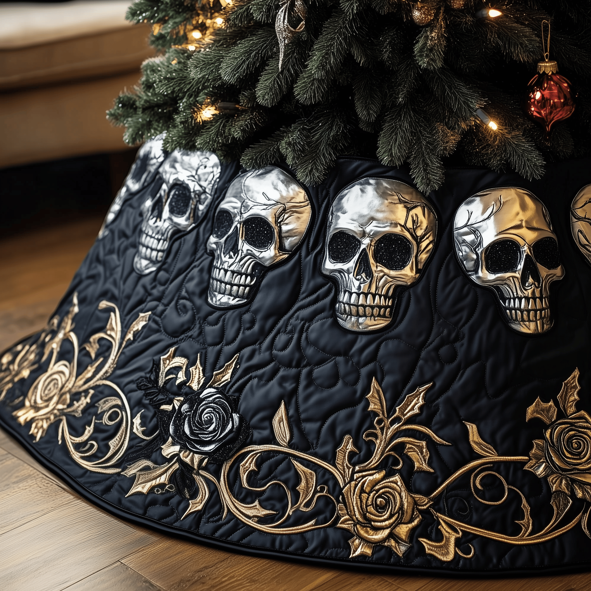 Elegant Skull Quilted Tree Skirt Elegant Christmas Tree Decor Merch