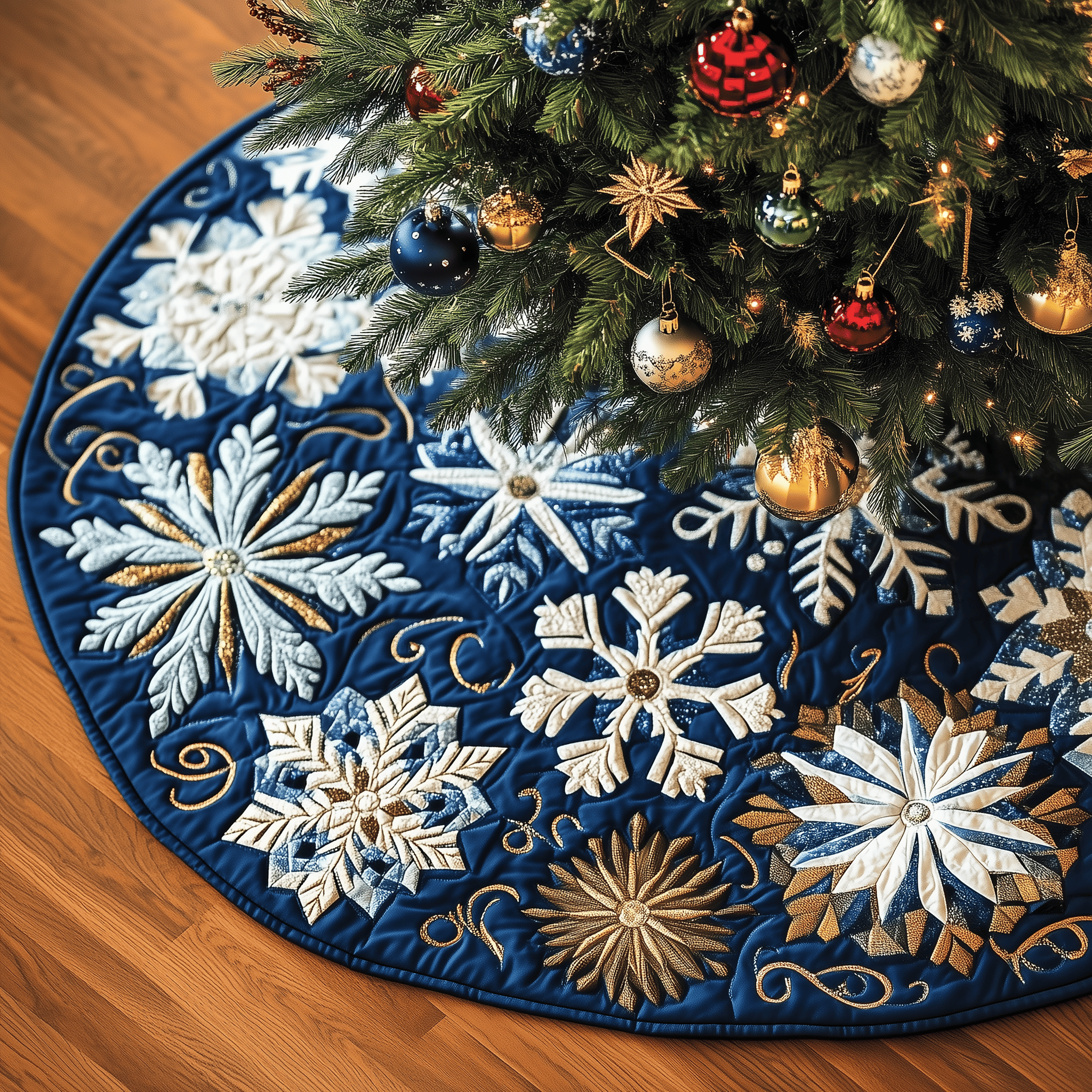 Christmas Snowflakes Quilted Tree Skirt Best New Year Gift Merch