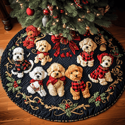 Christmas Poodle Cheer Quilted Tree Skirt Best Gift Merch For Him
