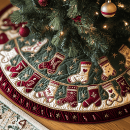 Christmas Stockings Quilted Tree Skirt Joyful Home Merch Collection