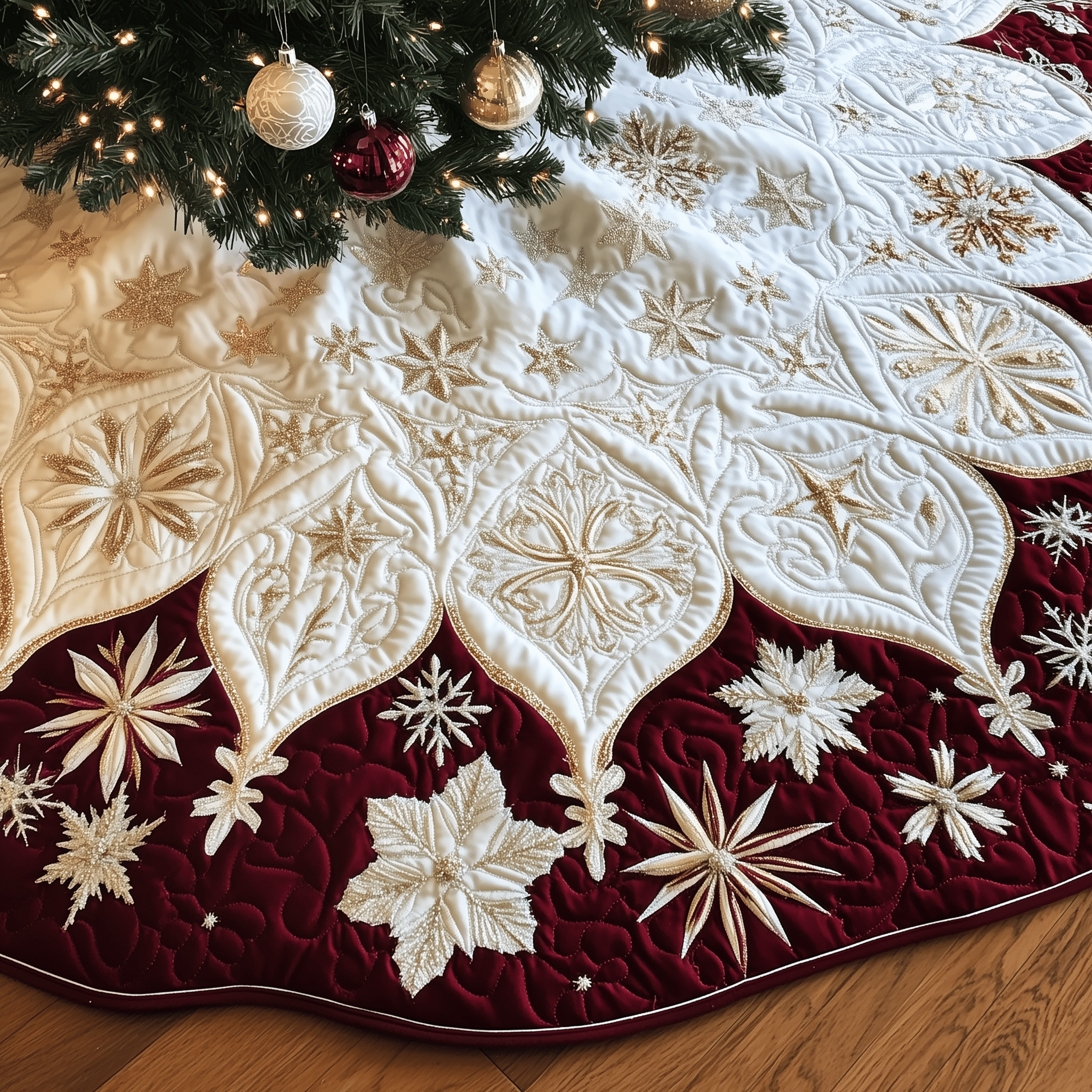 Christmas Snowflakes Quilted Tree Skirt Heartwarming Father�s Day Gift Merch