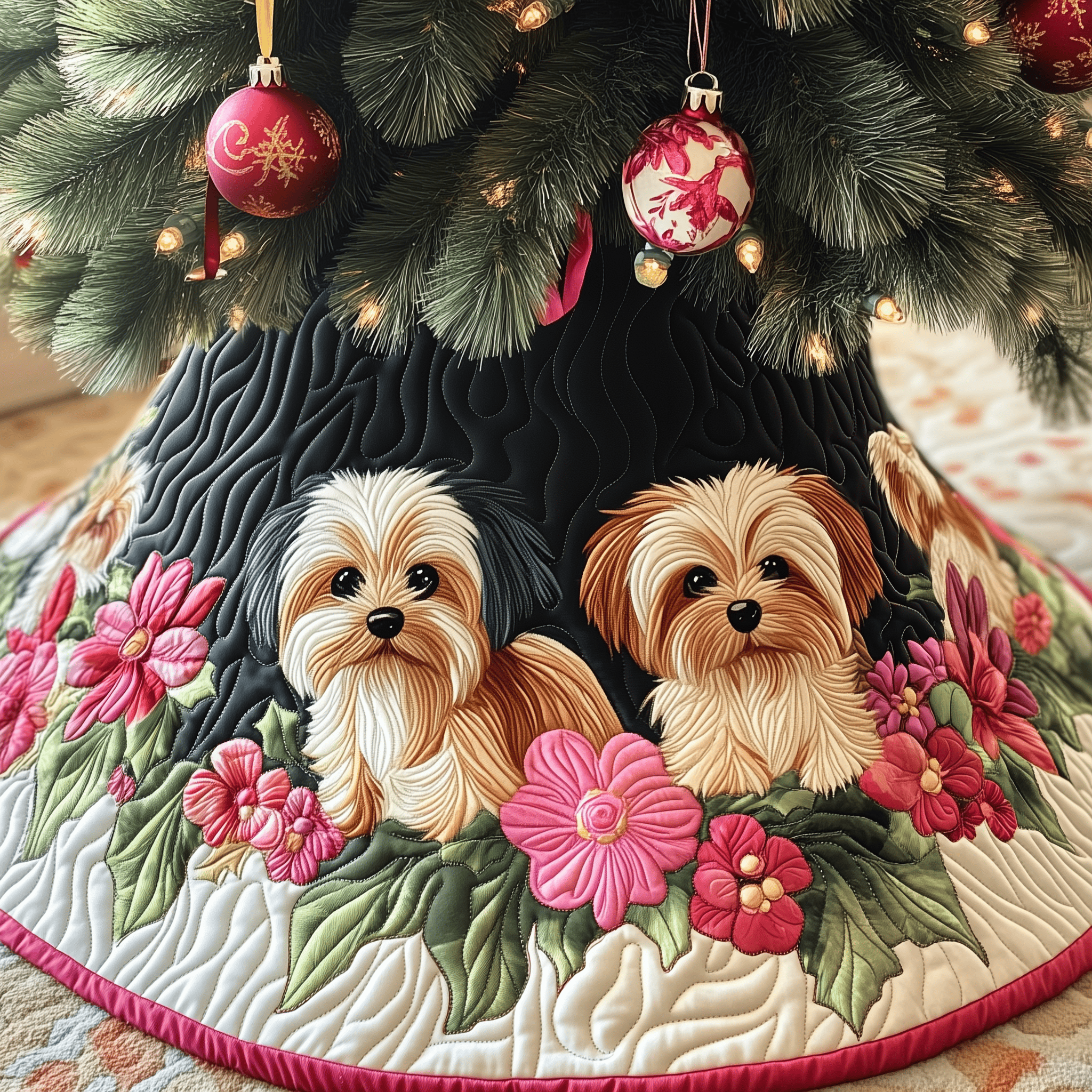 Christmas Yorkshire Terrier Quilted Tree Skirt Perfect Gift Merch For Her