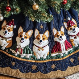 Corgi Charm Quilted Tree Skirt Warm Winter Home Merch