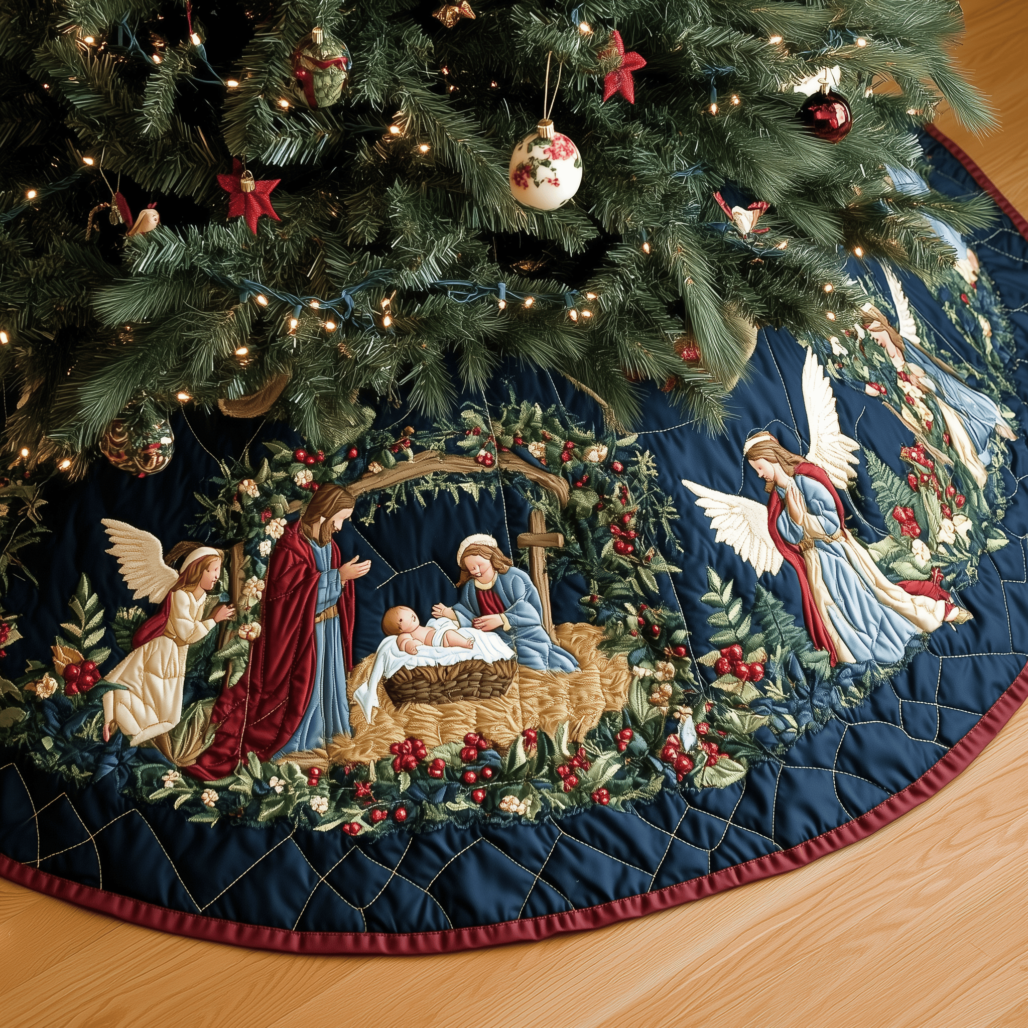 Christs Arrival Quilted Tree Skirt Anniversary Merch Gift
