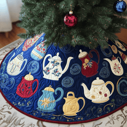 Christmas Teapot Quilted Tree Skirt Festive Living Room Merch