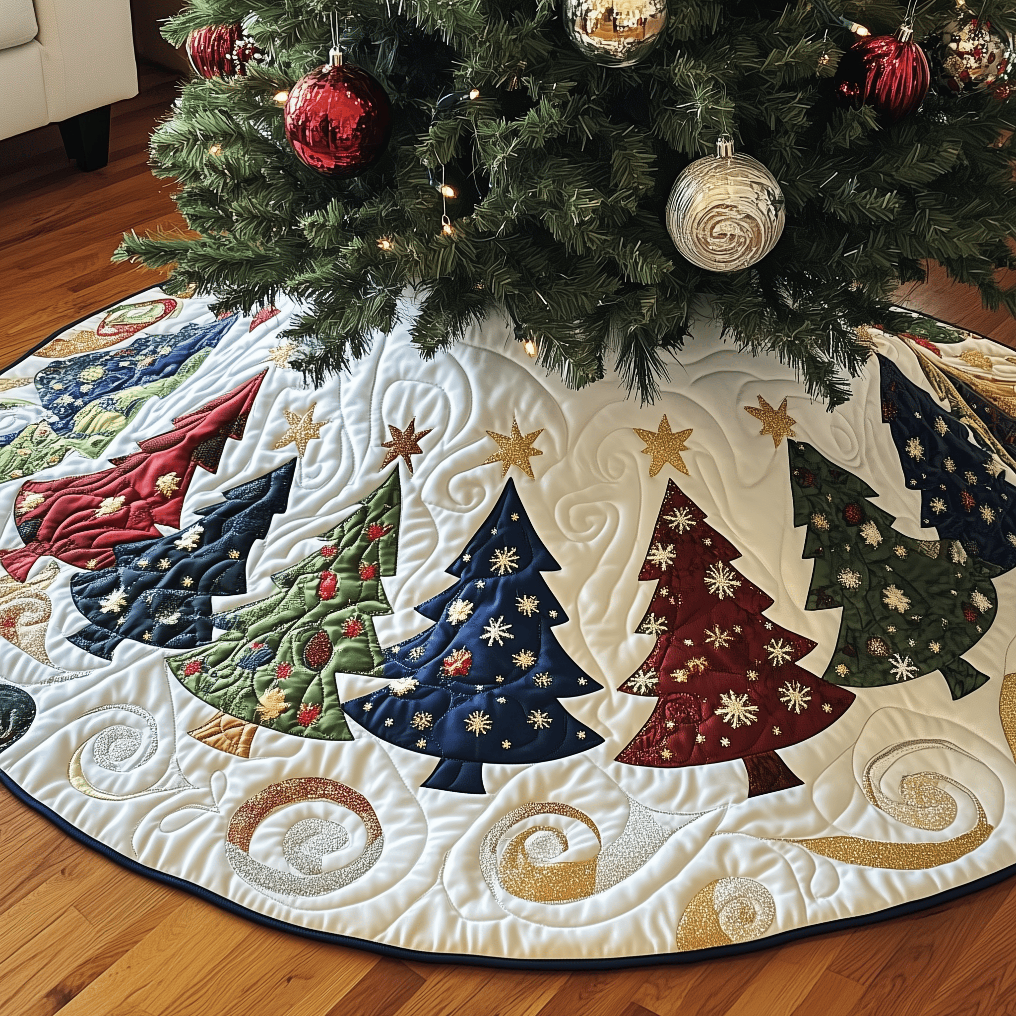 Christmas Tree Quilted Tree Skirt Charming Thanksgiving Gift Merch