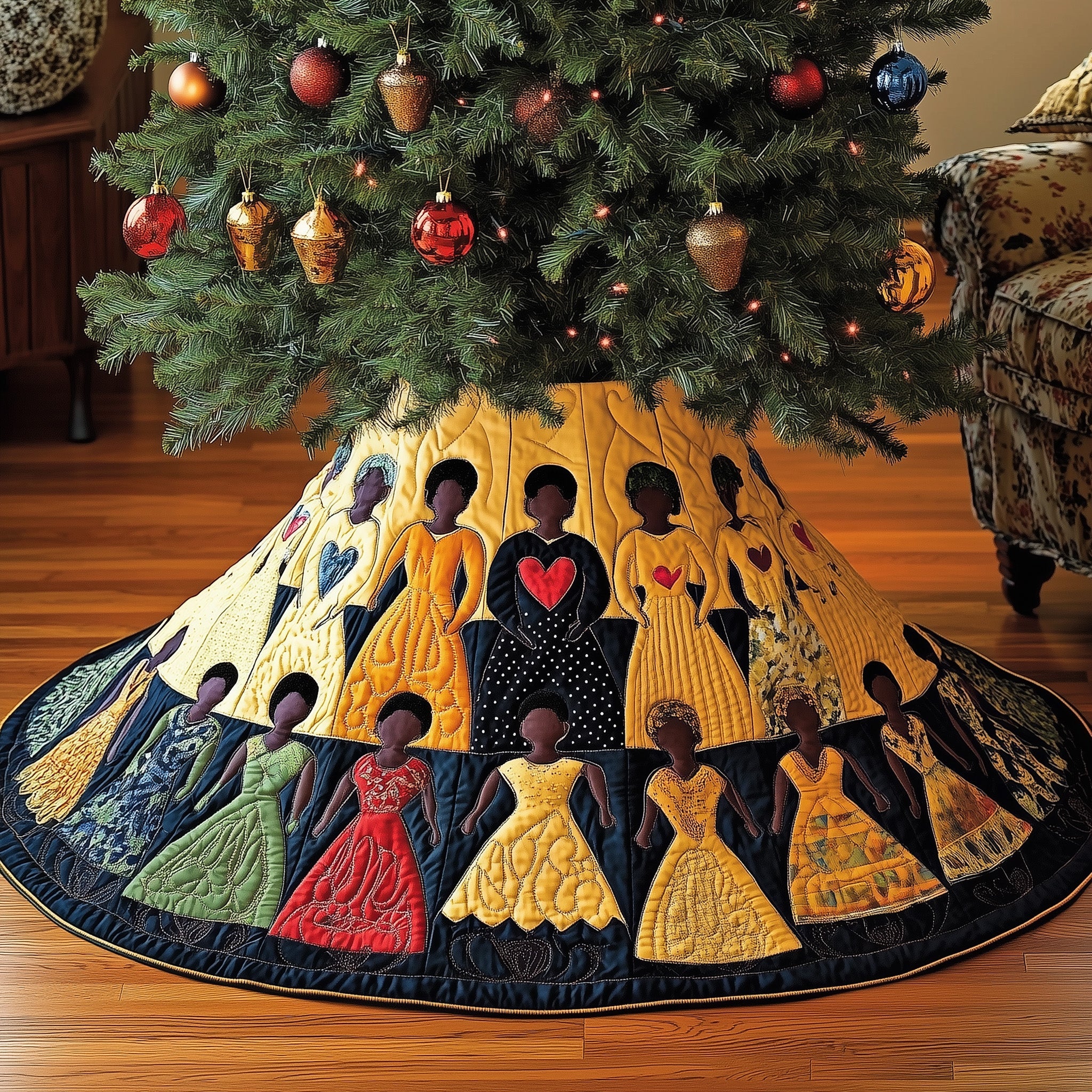Divine Roots Quilted Tree Skirt Warm Gift Merch For Family