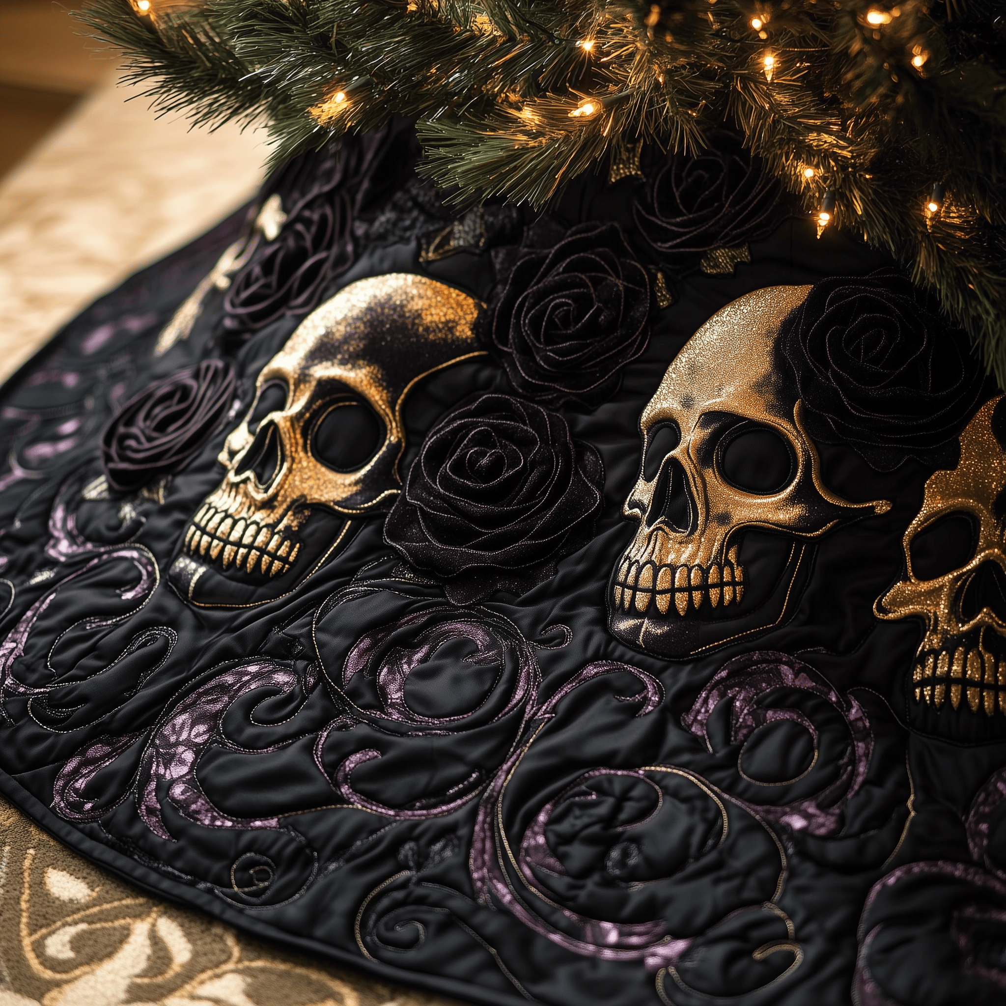Christmas Skull Quilted Tree Skirt Beautiful Christmas Tree Skirt Merch