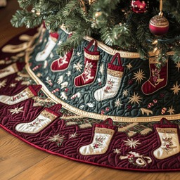 Christmas Stockings Quilted Tree Skirt Charming Tree Skirt Gift Idea
