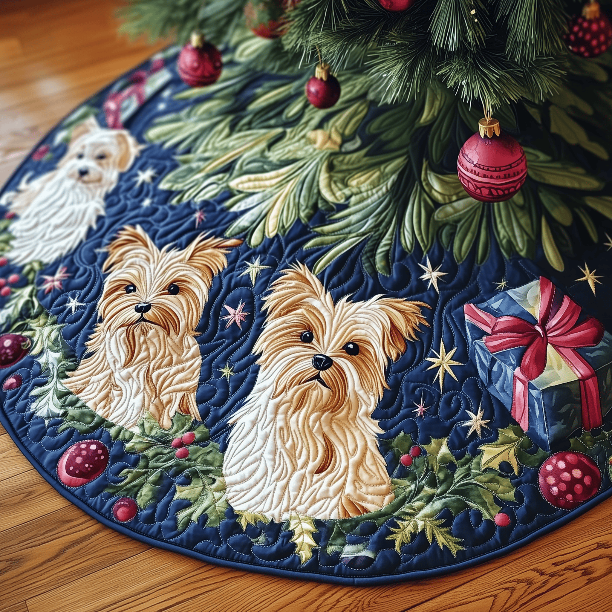 Christmas Yorkie Quilted Tree Skirt Perfect Christmas Gift Merch