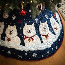 Christmas Samoyed Quilted Tree Skirt Warm Winter Home Merch