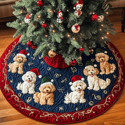 Christmas Poodle Cheer Quilted Tree Skirt Adorable Easter Gift Merch