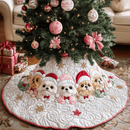 Christmas Shih Tzu Quilted Tree Skirt Charming Thanksgiving Gift Merch