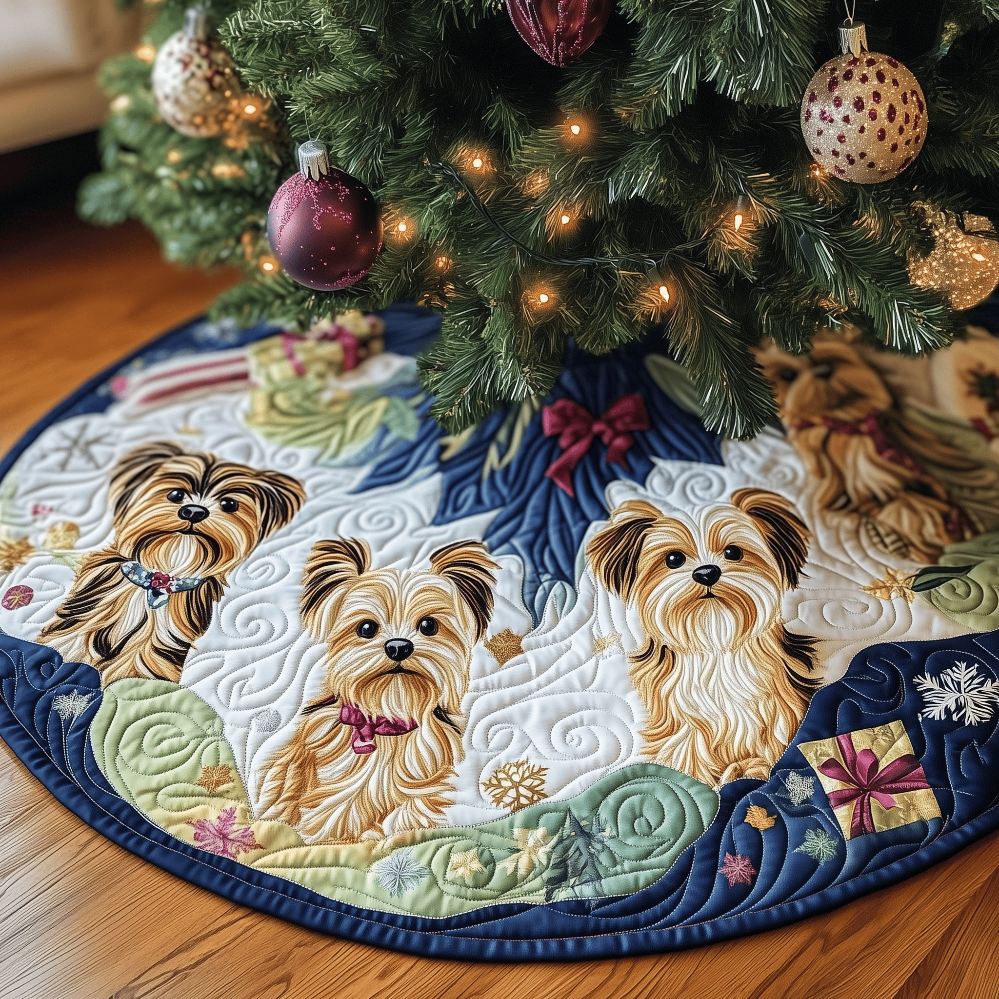 Christmas Yorkie Quilted Tree Skirt Thoughtful Valentine�s Day Gift Merch