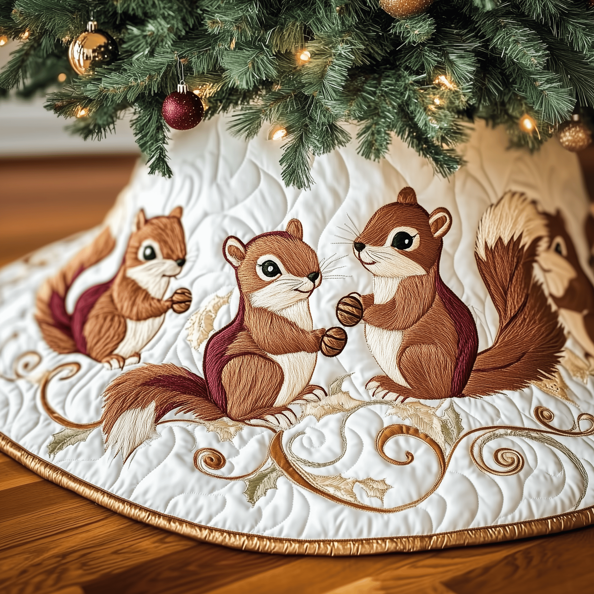Christmas Squirrel Quilted Tree Skirt Heartfelt Gift Merch For Mom