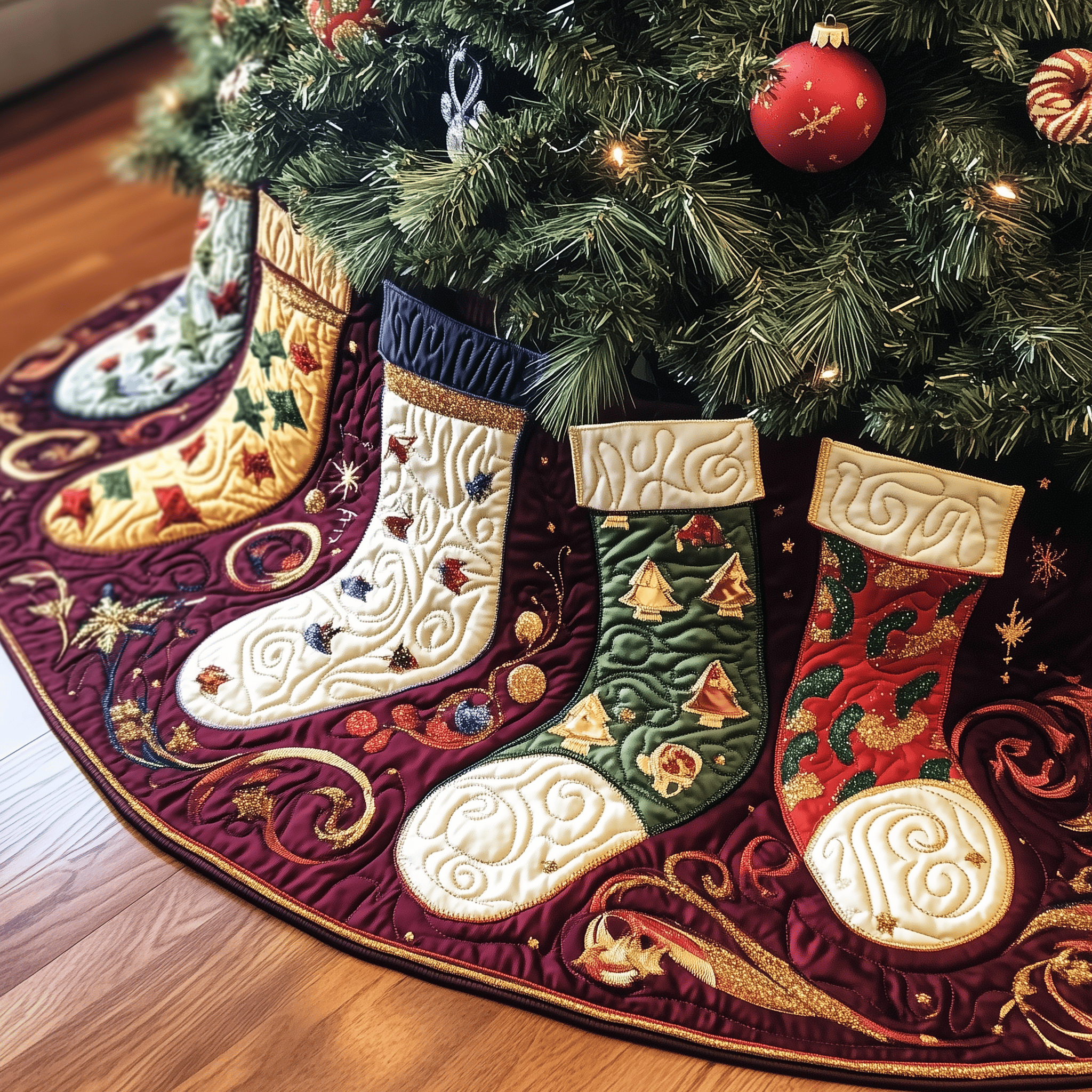Christmas Stockings Quilted Tree Skirt Perfect Gift Merch For Her