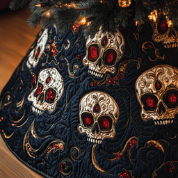Christmas Skull Quilted Tree Skirt Festive Tree Skirt Gift Choice