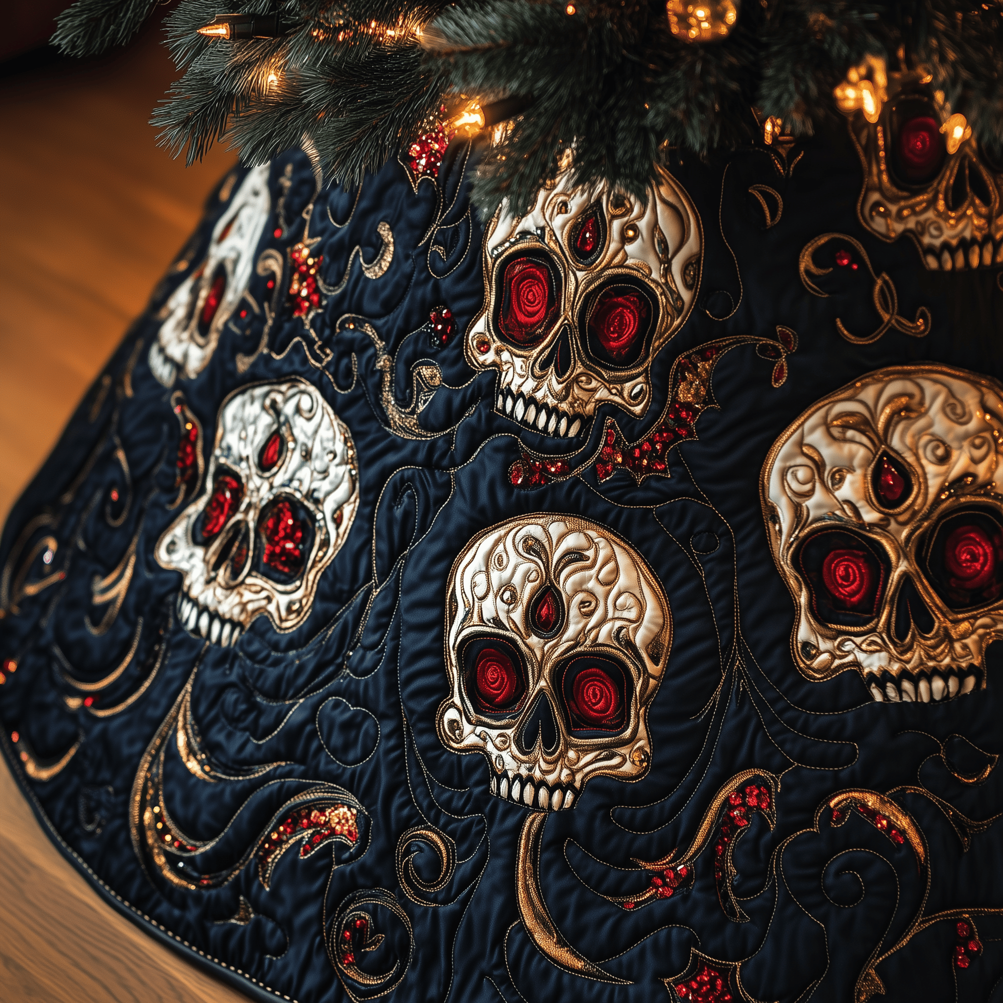 Christmas Skull Quilted Tree Skirt Festive Tree Skirt Gift Choice