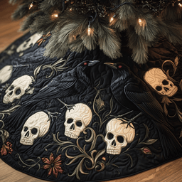 Christmas Skull And Black Crow Quilted Tree Skirt Festive Living Room Merch