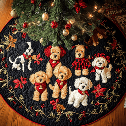 Christmas Poodle Cheer Quilted Tree Skirt Special Birthday Gift Merch