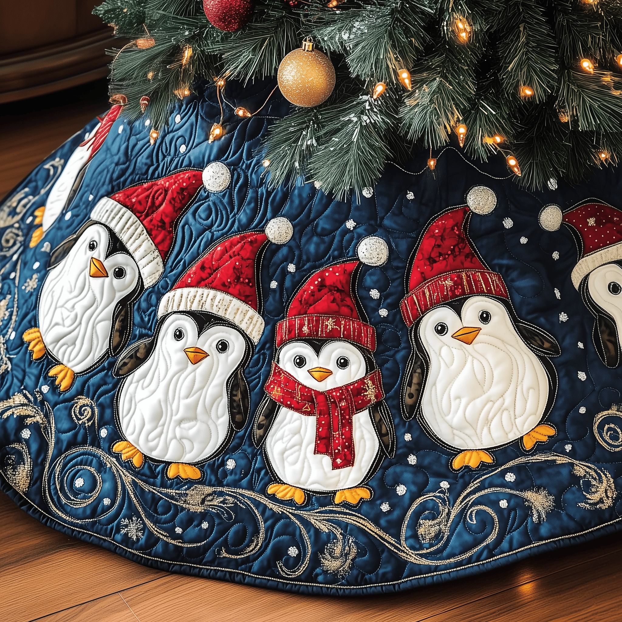 Christmas Penguin Quilted Tree Skirt Perfect Tree Skirt Decoration Merch