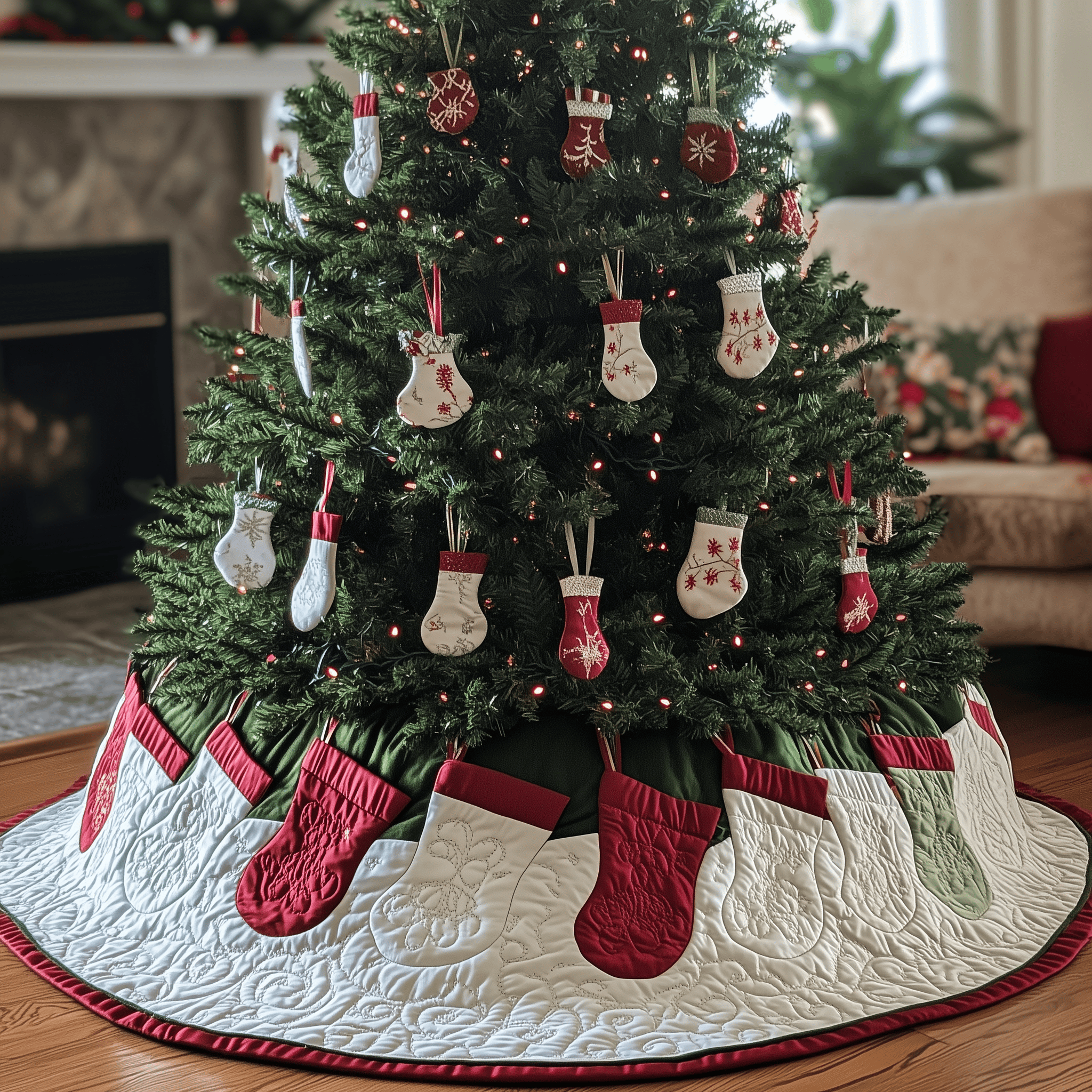 Christmas Stockings Quilted Tree Skirt Cozy Tree Skirt For Holiday Decor