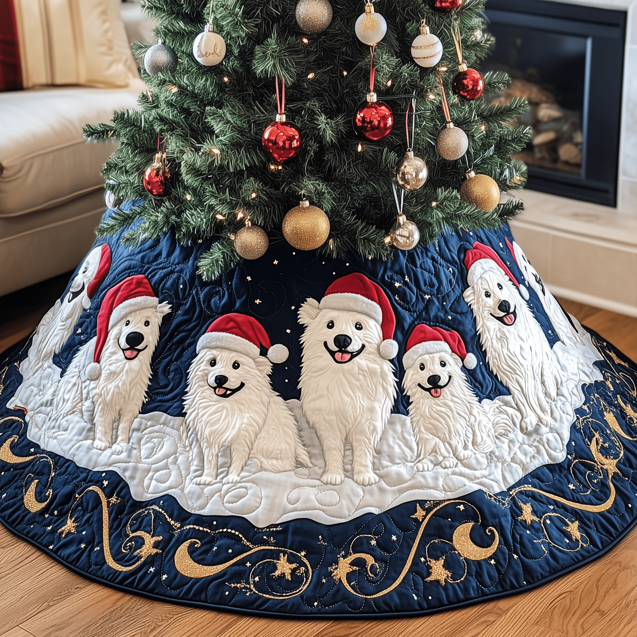 Christmas Samoyed Quilted Tree Skirt Stylish Holiday Decor Gift Merch