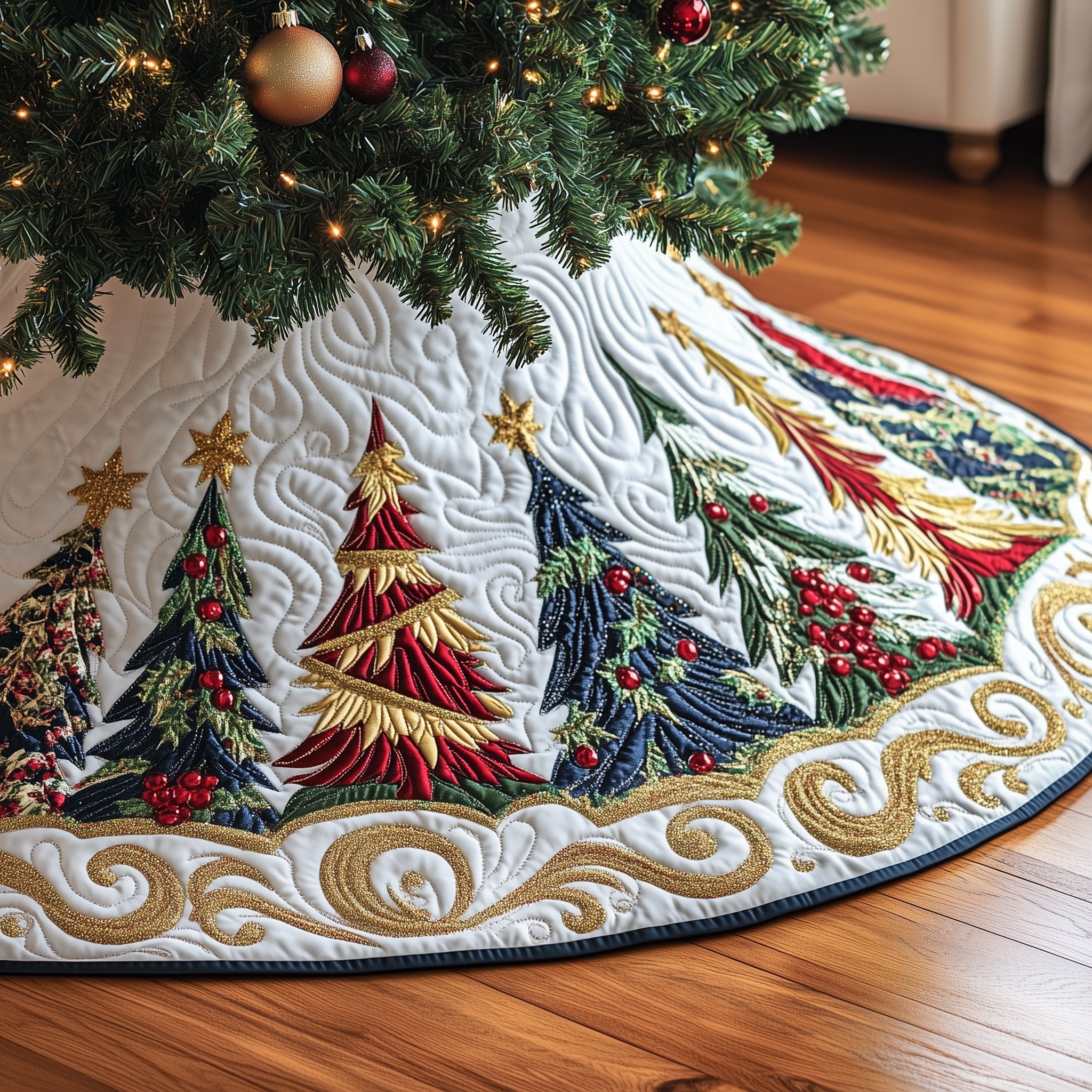 Christmas Tree Quilted Tree Skirt Joyful Holiday Season Gift Merch