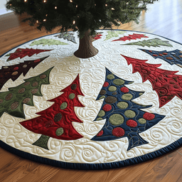 Colorful Christmas Trees Quilted Tree Skirt Best New Year Gift Merch