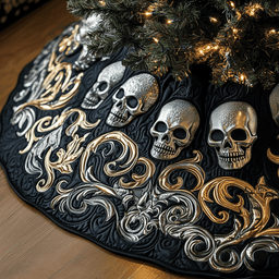 Elegant Skull Quilted Tree Skirt Cozy Tree Skirt For Holiday Decor