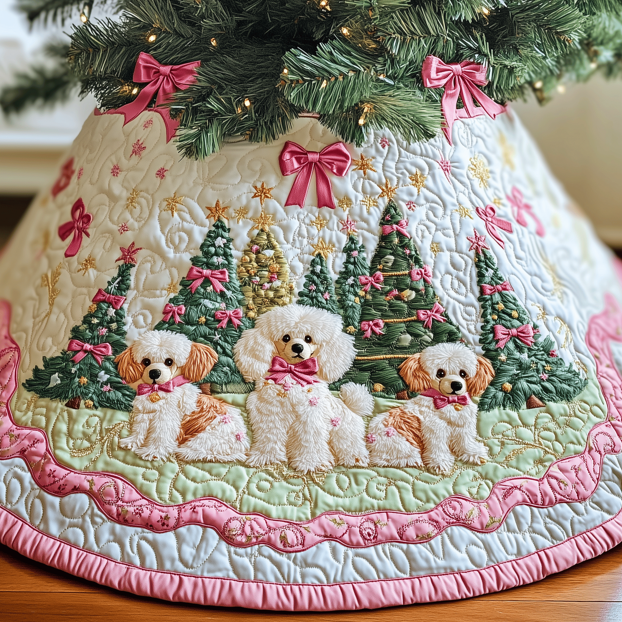 Christmas Poodle Quilted Tree Skirt Thoughtful Gift Merch For Dad