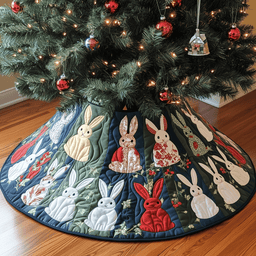 Christmas Rabbit Quilted Tree Skirt Charming Holiday Home Merch
