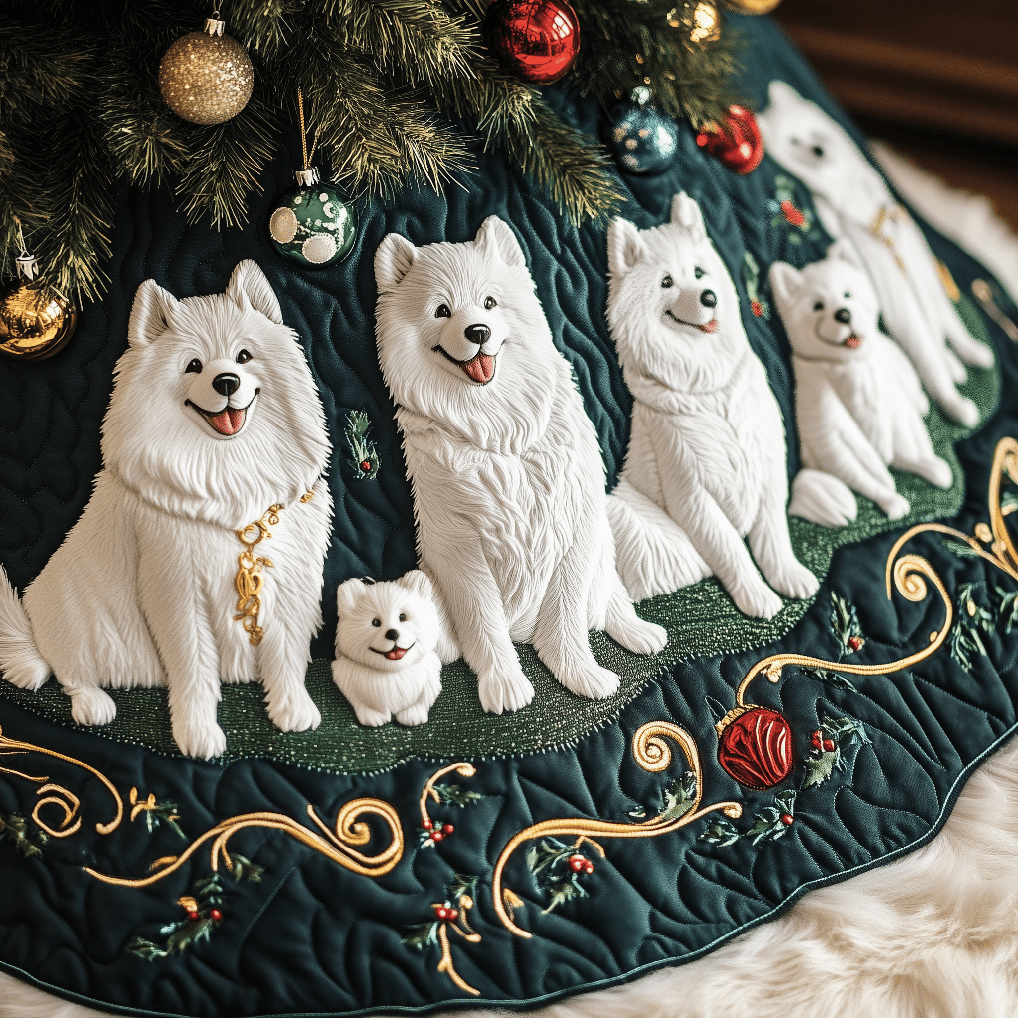 Christmas Samoyed Quilted Tree Skirt Beautiful Christmas Home Merch