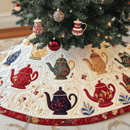 Christmas Teapot Quilted Tree Skirt Beautiful Christmas Home Merch