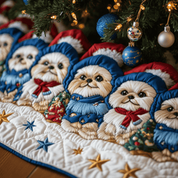 Christmas Shih Tzu Quilted Tree Skirt Perfect Gift Merch For Her