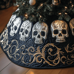 Elegant Skull Quilted Tree Skirt Perfect Tree Skirt Decoration Merch