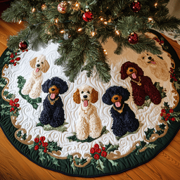 Christmas Poodle Cheer Quilted Tree Skirt Heartwarming Father�s Day Gift Merch