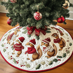Christmas Squirrel Quilted Tree Skirt Charming Holiday Home Merch