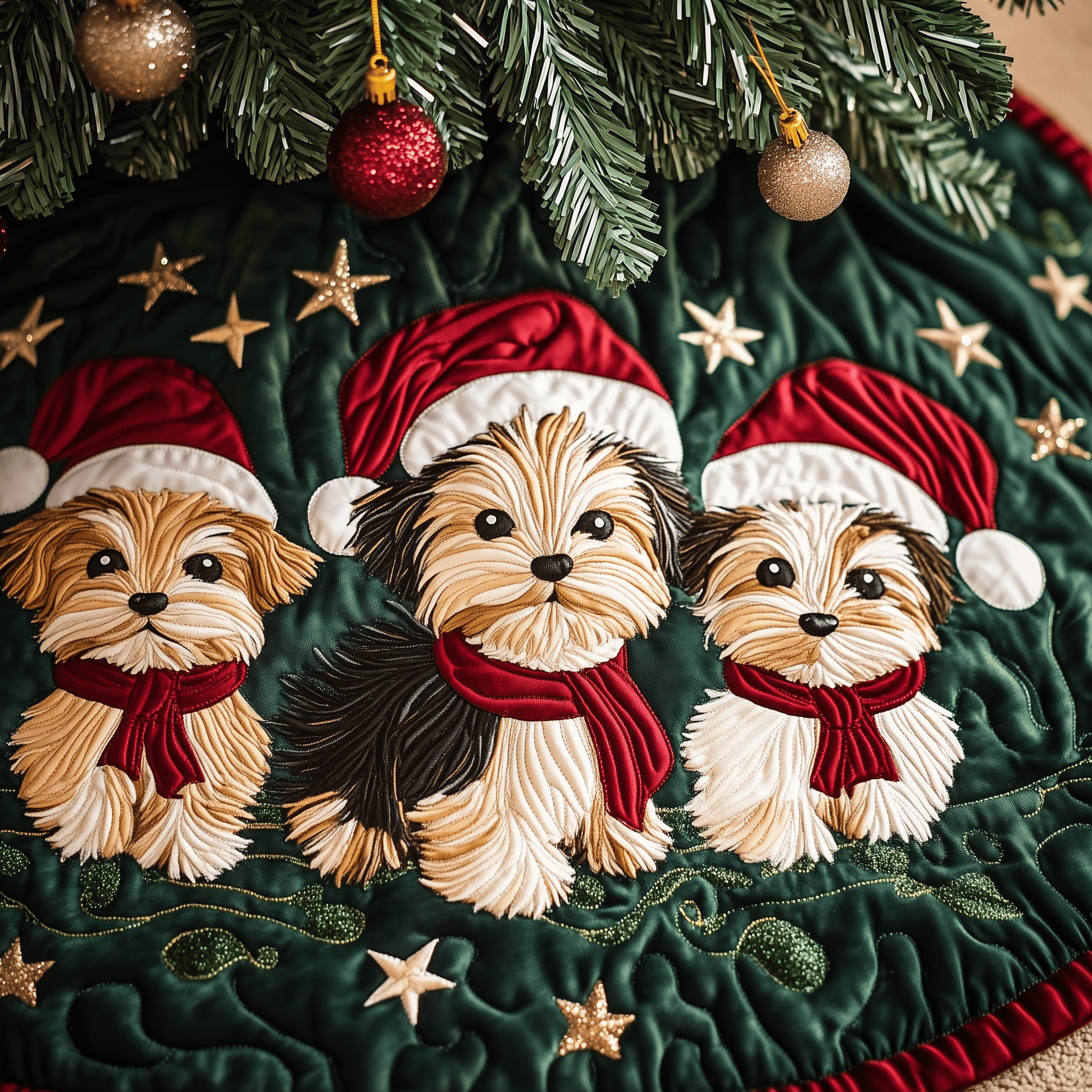 Christmas Yorkshire Terrier Quilted Tree Skirt Adorable Easter Gift Merch