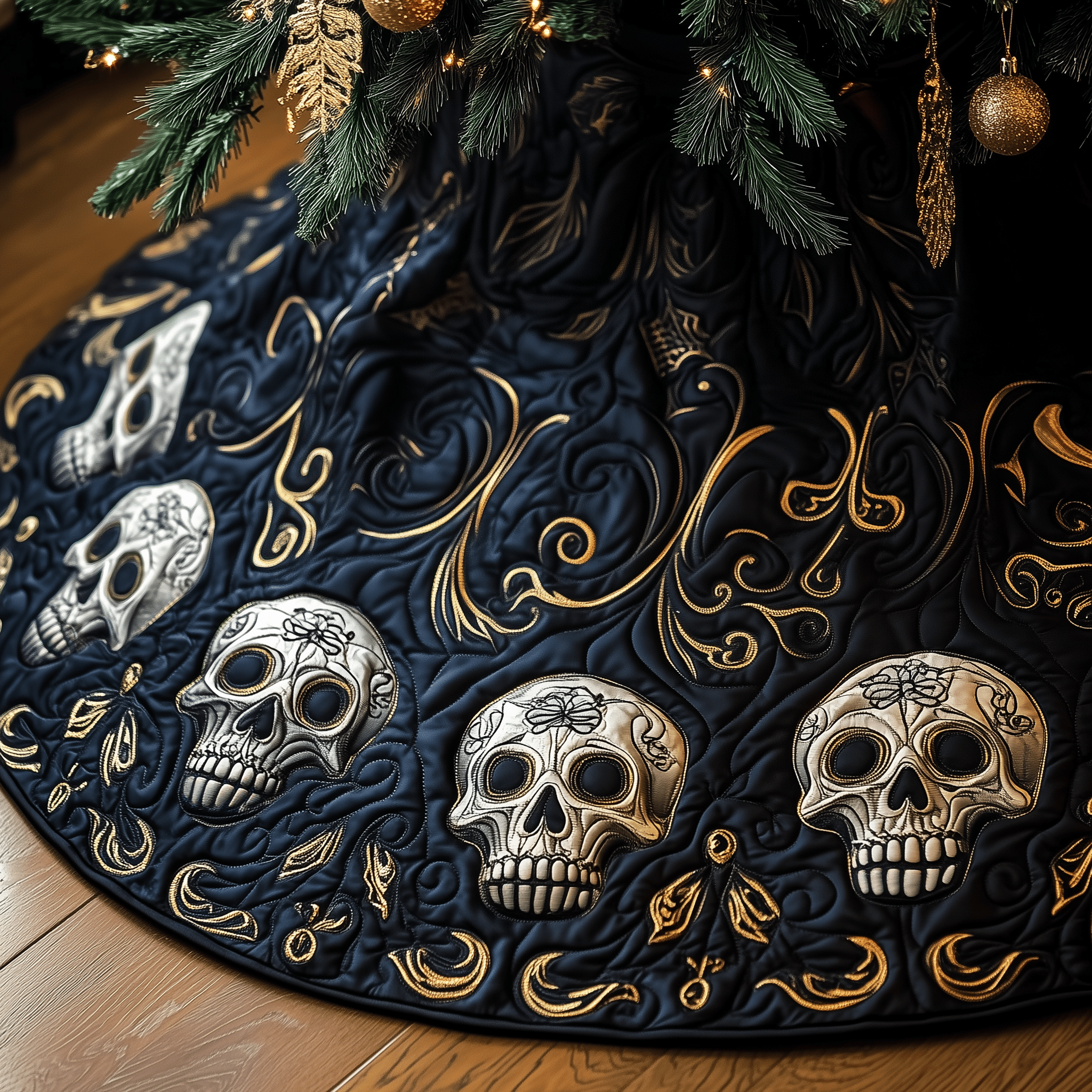 Elegant Skull Quilted Tree Skirt Joyful Home Merch Collection