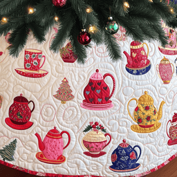 Christmas Teapot Quilted Tree Skirt Must-Have Holiday Decor Merch