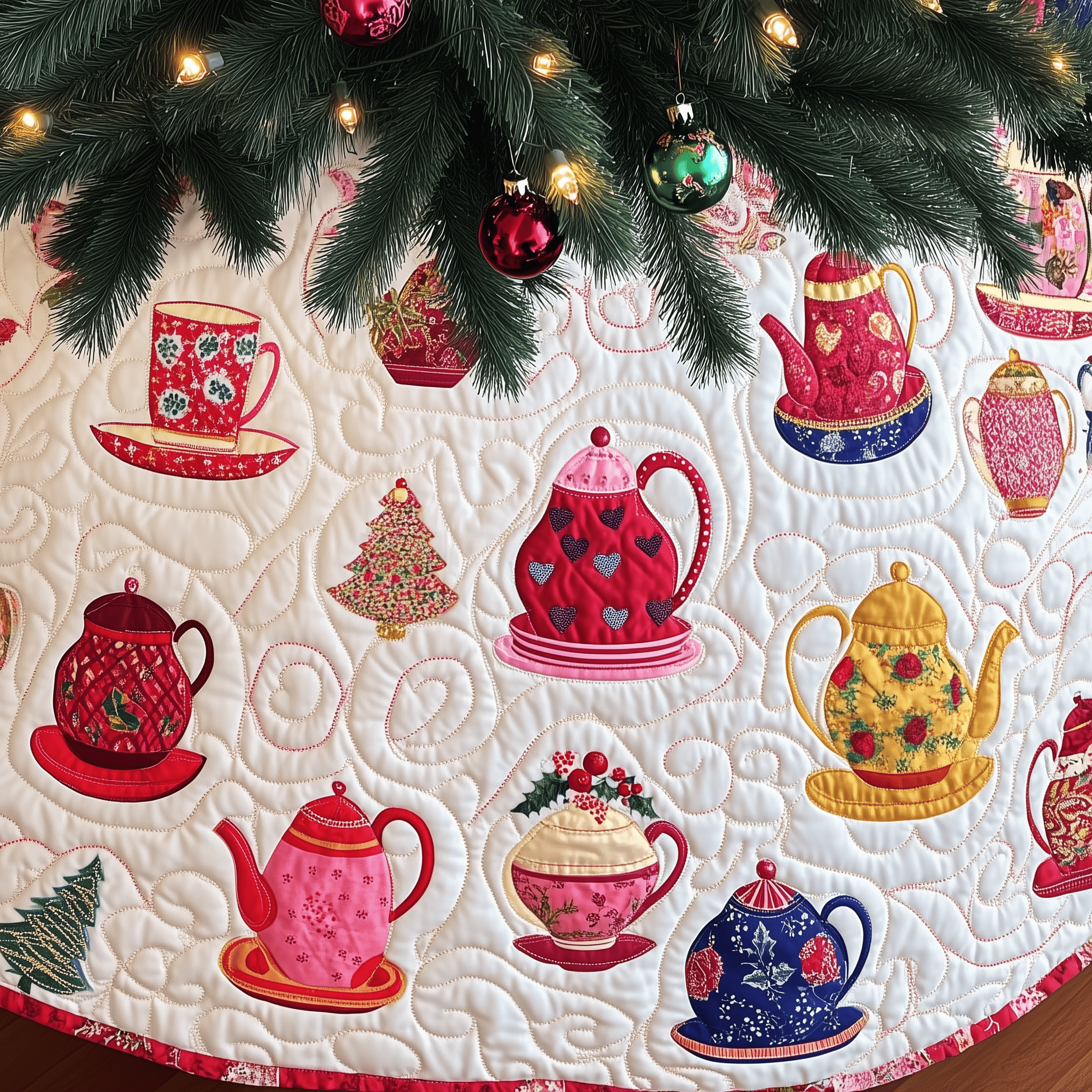 Christmas Teapot Quilted Tree Skirt Must-Have Holiday Decor Merch