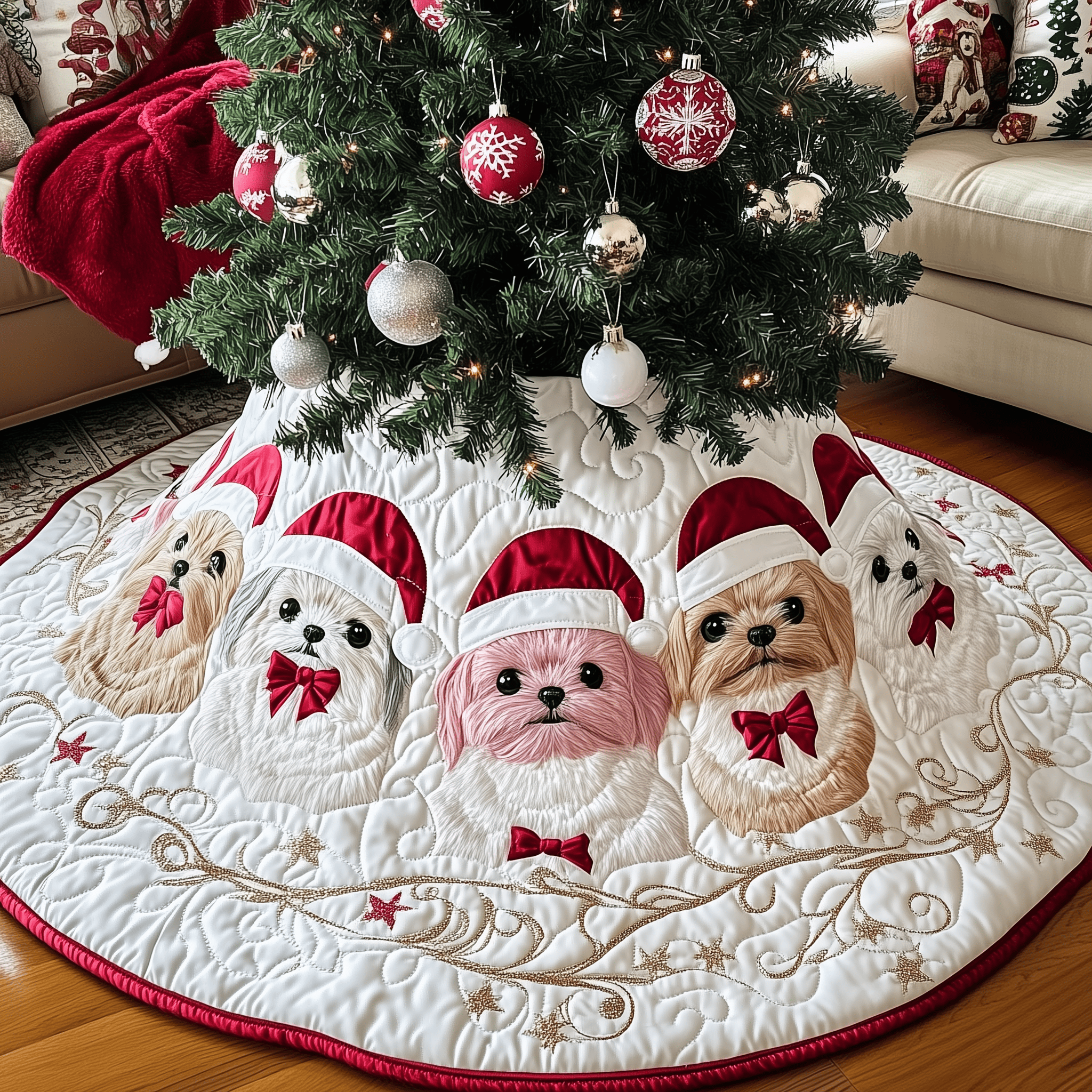 Christmas Shih Tzu Quilted Tree Skirt Special Birthday Gift Merch