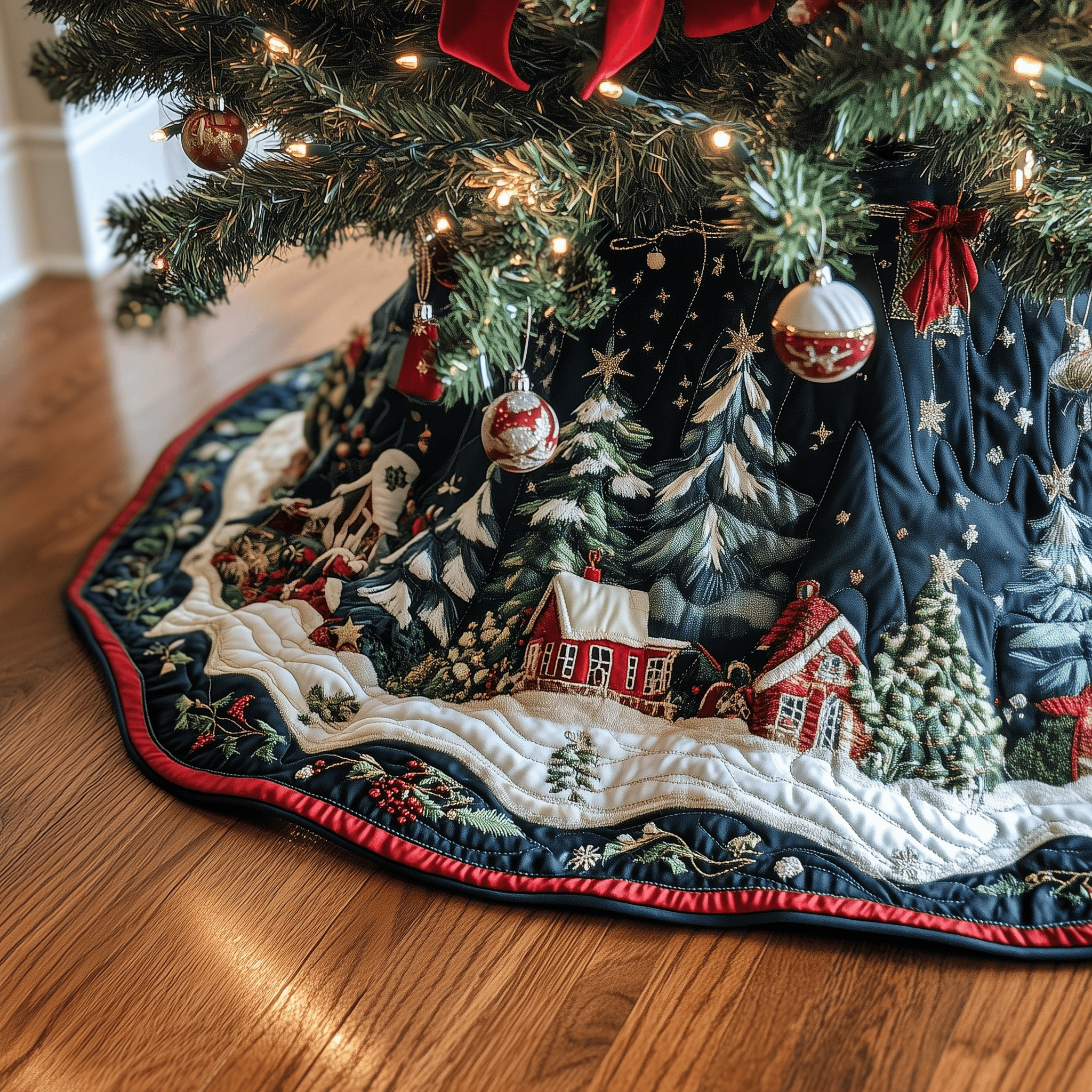 Christmas Winter Wonderland Quilted Tree Skirt Festive Tree Skirt Gift Choice