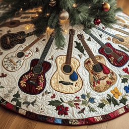 Festive Acoustic Guitars Quilted Tree Skirt Meaningful Anniversary Gift Merch