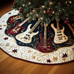Christmas Swirl Guitar Quilted Tree Skirt Thoughtful Gift Merch For Dad