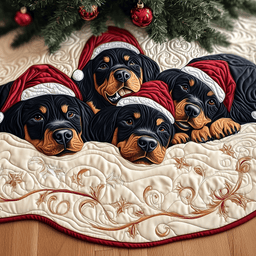 Christmas Rottweiler Quilted Tree Skirt Cozy Home Decor Gift Merch