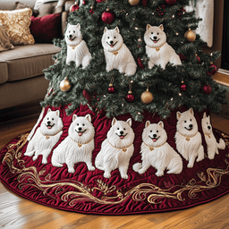 Christmas Samoyed Quilted Tree Skirt Cozy Tree Skirt For Holiday Decor