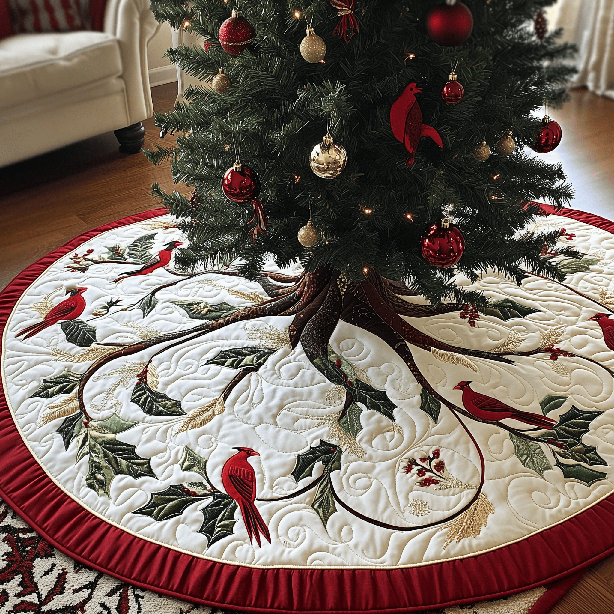 Red Cardinal Quilted Tree Skirt Heartwarming Father�s Day Gift Merch