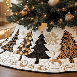 Festive Leopard Christmas Tree Quilted Tree Skirt Stylish Holiday Decor Gift Merch